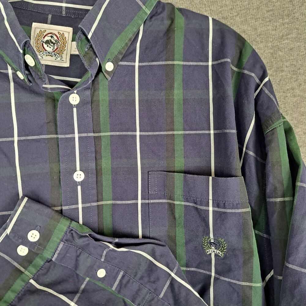 Cinch Men’s Green Blue Plaid Long Sleeve‎ Button Up Size XL Western Cowboy